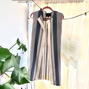 Lafayette 148 Blue and White Stripe Tie Waist Longline Cardigan Vest M